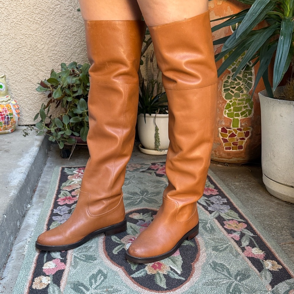 Orange J. Crew Over the Knee Leather Boots